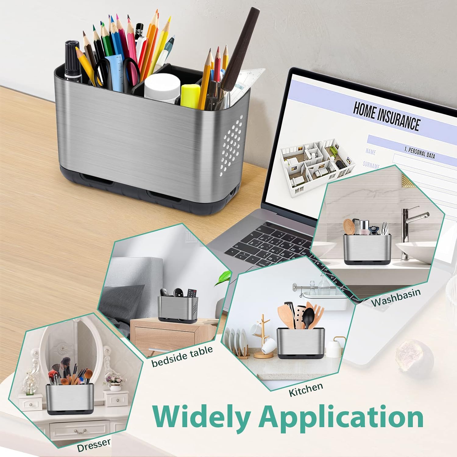 Boperzi Toothbrush and Toothpaste Holder Brushed Nickel Drainage for Bathroom Vanity, Large Electric Toothbrush Storage Caddy Anti-Slip Rustic with Adjustable Dividers for Family, Kids