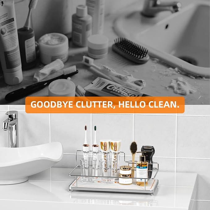 Toothbrush holderLarge Bathroom Organizer with 6 Slots Fast Drying Toothbrush, Cup & Makeup Storage for Sink Countertop,Electric & Manual Toothbrushes, Water Absorbent Diatomaceous Earth