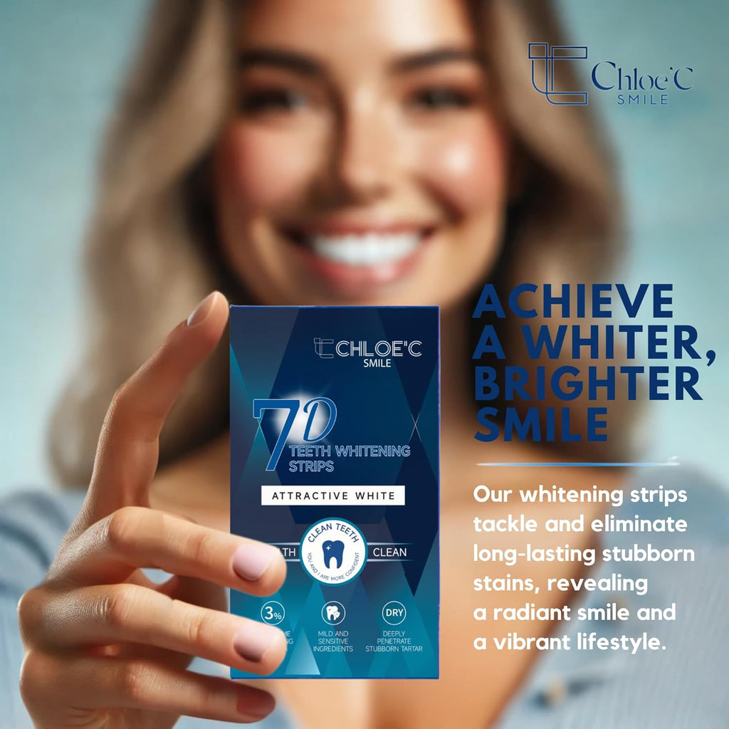 Chloe’C Teeth Whitening Strips | 7 Mint-Flavored Treatments for Sensitive Teeth | Non-Toxic Whitening Strips | Enamel Safe & Peroxide-Free | Removes Stains in 7 Days | Gentle-Effective Teeth Whitening