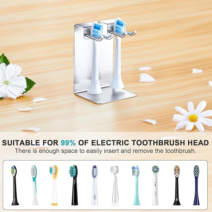 Electric Toothbrush Head Holder, Electric Tooth Brush Stand, Toothbrushes Holder, Electric Toothbrush Holder Wall Mounted or Desktop, Shower Tooth Brush Head Holder Storage (Silver)