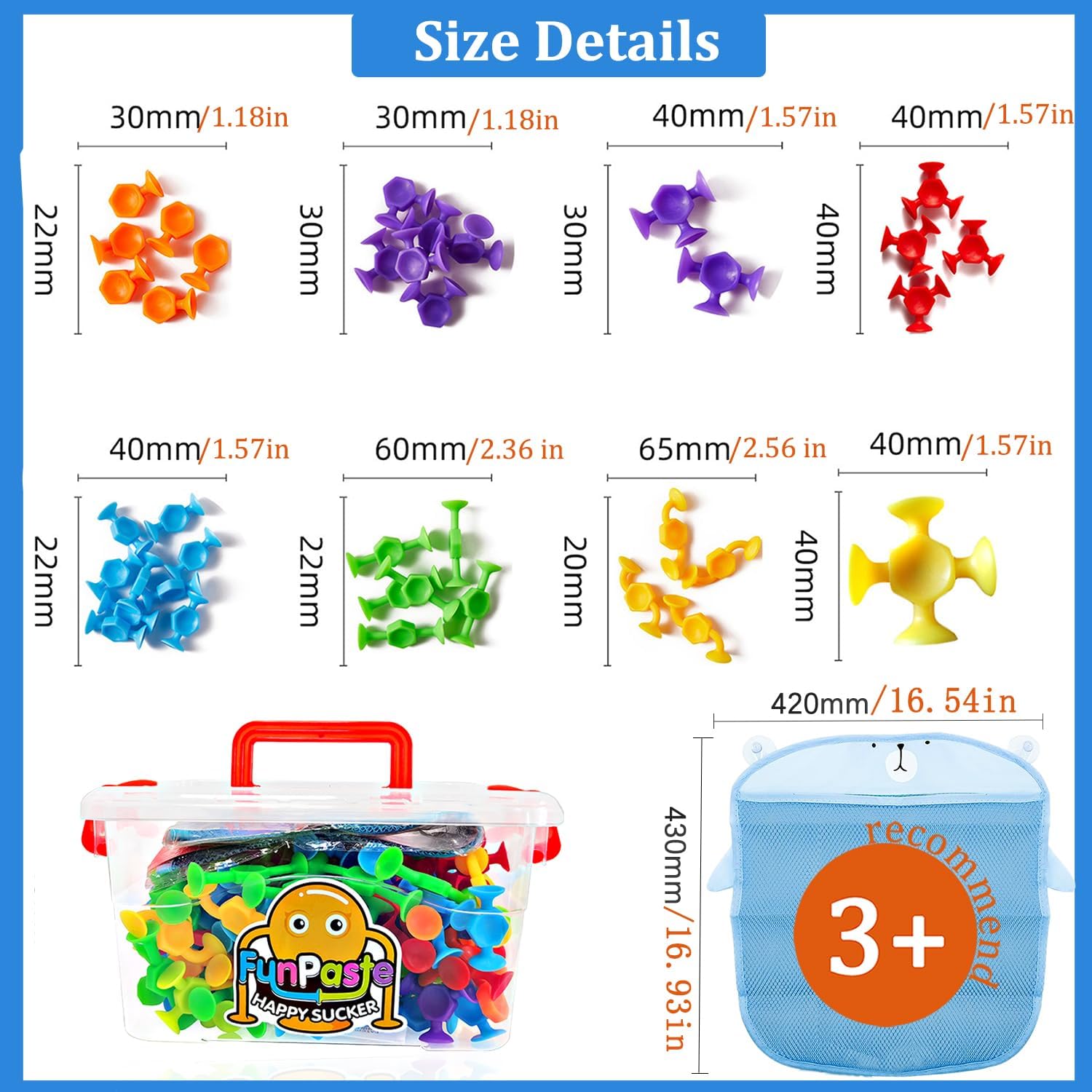 165Pcs Suction Cup Toy Bath Sensory Toys for Kids Genius Suckers Building Toys Party Favor Gift for 3 4 5 6 Year Old Boy Girl Toddler Travel Fidget Window Toy with Storage Organizer