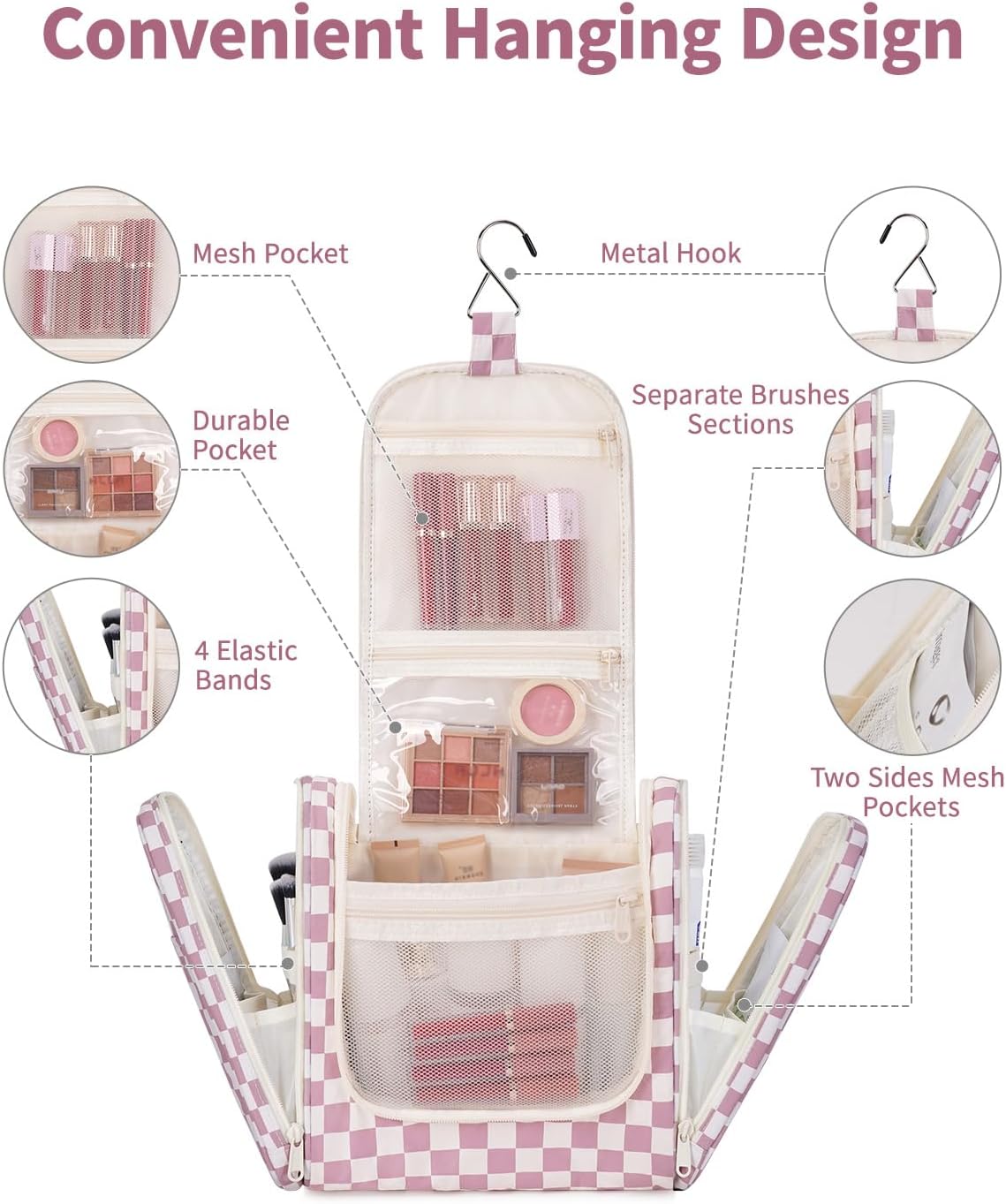 Narwey Hanging Toiletry Bag for Women Travel Makeup Bag Organizer Toiletries Bag for Cosmetics Essentials Accessories