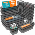 WOWBOX 32 PCS Clear Plastic Drawer Organizer Set, 4 Sizes Desk Drawer Organization and Storage Containers for Makeup, Cosmetics, Jewelry and Gadgets in Kitchen, Bathroom, Bedroom, Office, Clear Black