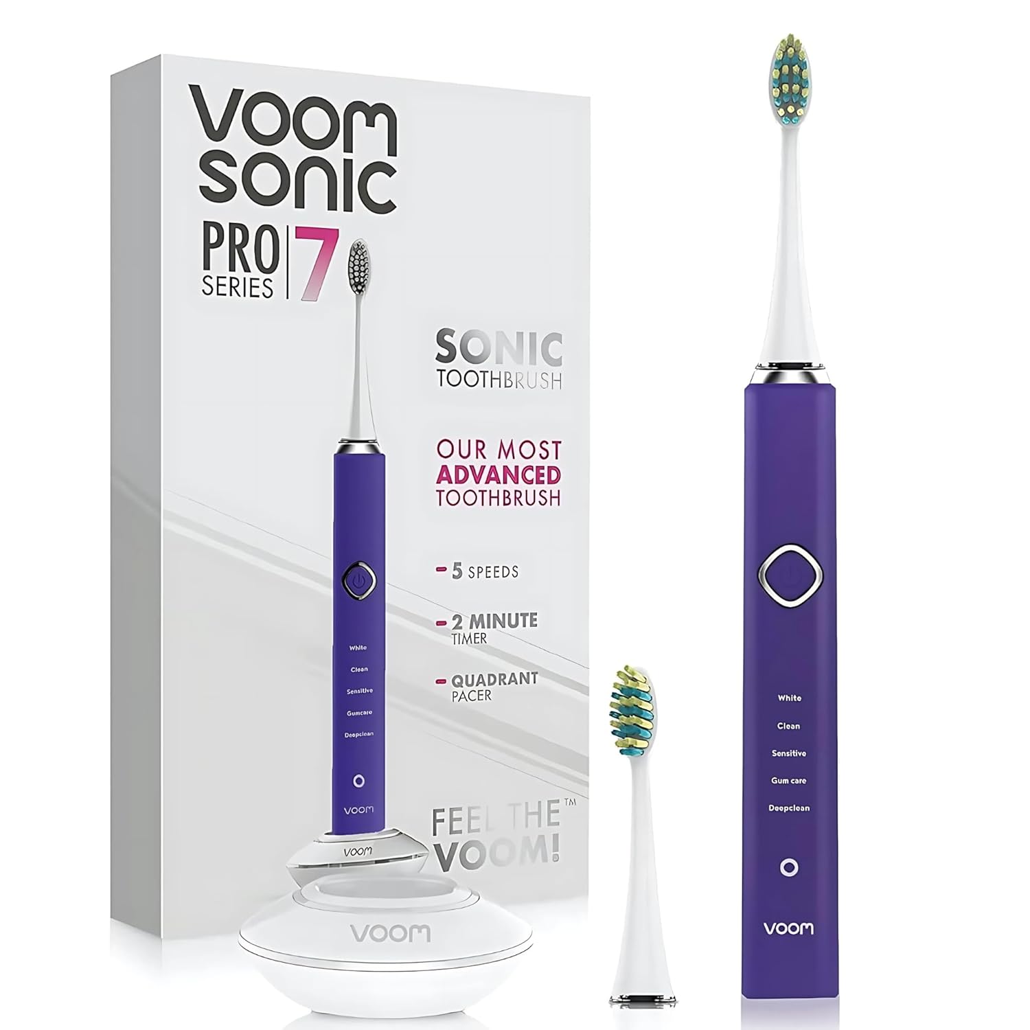 Voom Sonic Pro 7 Electric Toothbrush for Adults, Sonicare Electric Toothbrush with 40000 VPM w/ 5 Deep Clean Modes, Rechargeable Toothbrushes Fast Charge 4 Hours Last 8-Weeks