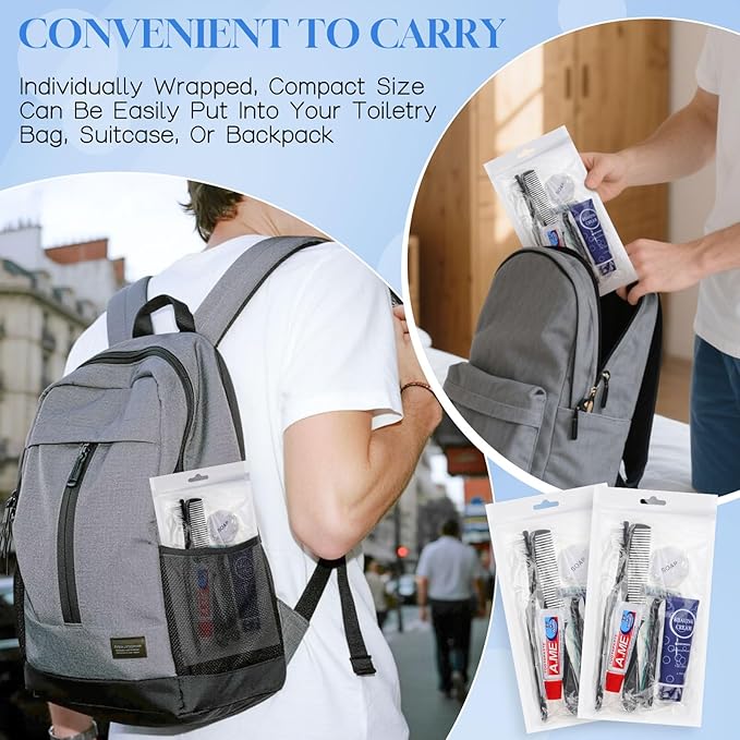 Disposable Toiletry Kits, 6 In 1 Bulk Travel Size Hygiene Care Packages,Essential Men Women Individually Wrapped Personal Toiletries Set for Hotel, Charity/Guests/Shelter/Homeless (60 Pack)