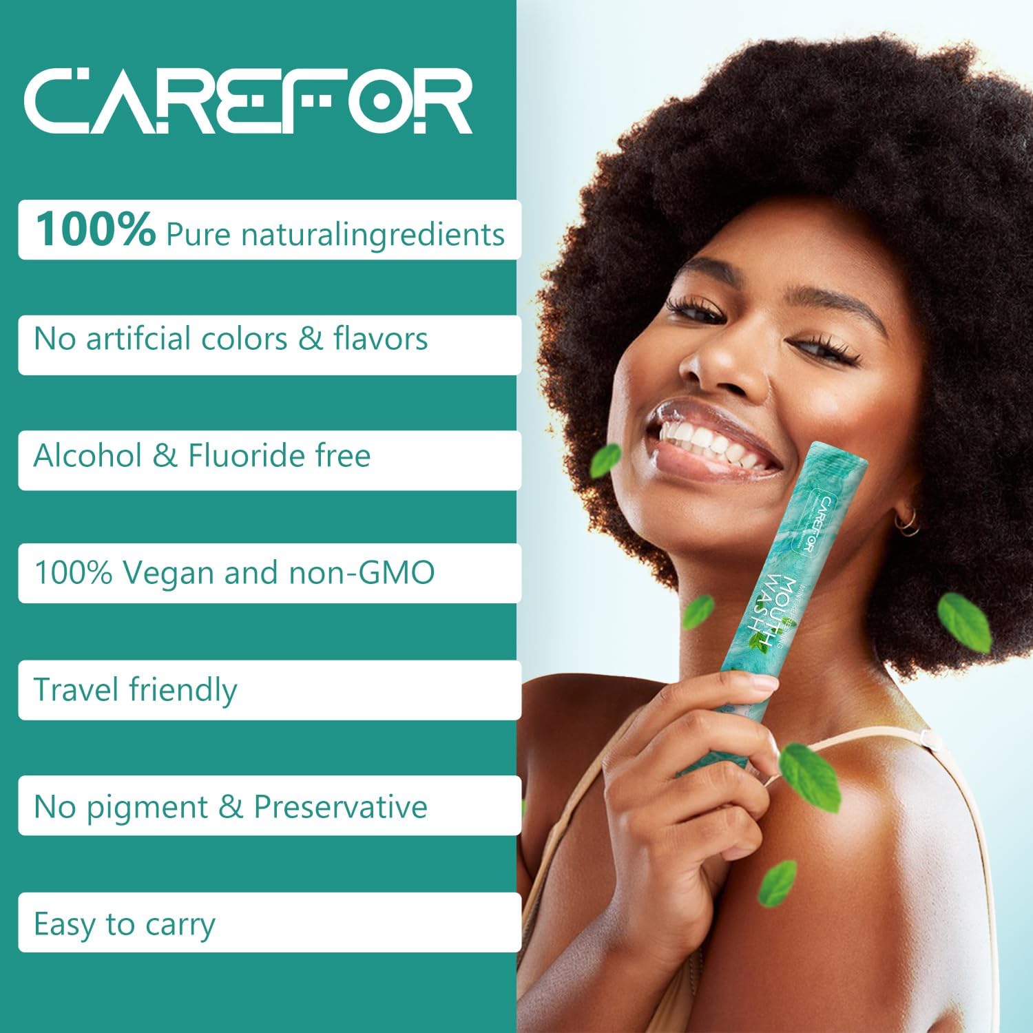 Mouthwash Travel Size Portable 60 Individual Disposable Packets to Go, Alcohol & Fluoride Free Fresh Mint Mouthwash Strips for Superior Oral Hygiene (Pack of 60)