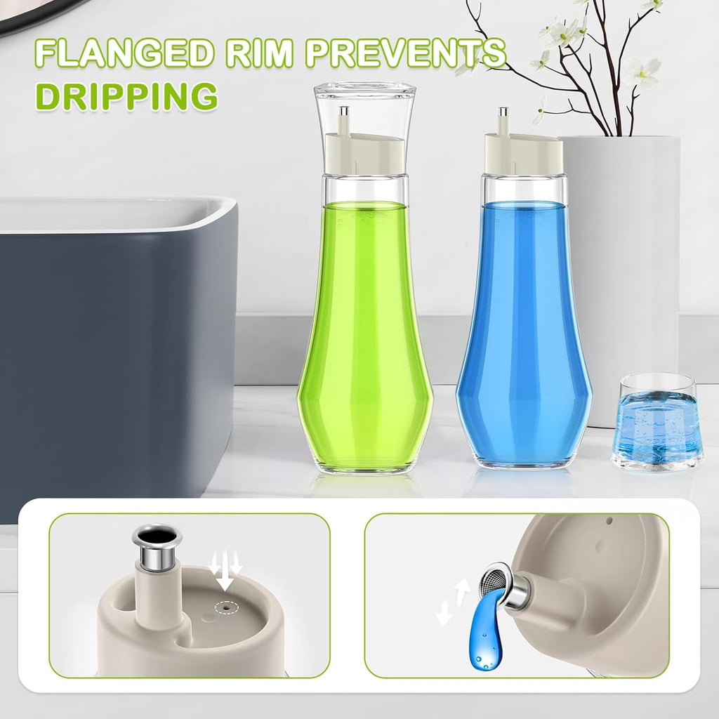 Glass Mouthwash Dispenser for Bathroom, 8.8 oz Refillable Mouthwash Container With Lid Cup, Small Clear Mouthwash Bottle for Countertop