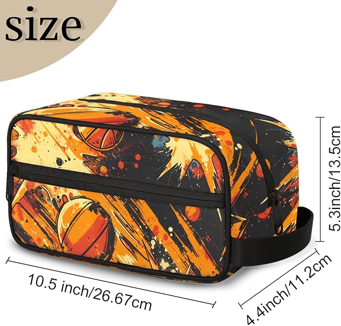 Basketball Theme Boys Travel Toiletry Bag Waterproof Wash Bag Shower Shaving Bag Cosmetic Organizer Makeup Bag Portable Toiletries Accessories for Women Men Basketball