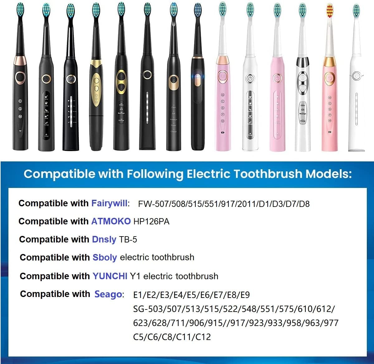 Electric Toothbrush Heads Compatible with TEETHEORY Sonic and Fairywill - Replacement Brush Heads Compatible with FW-507/508/551/610/659/719/909/917/959,FW-D1/D3/D5/D7/D8, 10 Pack, White