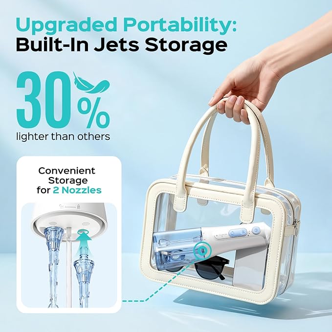 COSLUS Portable Water Flosser for Teeth: 3 Modes & 6 Pressure Settings with Jet Mode Water Dental Pick for Orthodontic, Braces, Sensitive Gums, Compact for Travel, 300ML for Multiple Users, White C51