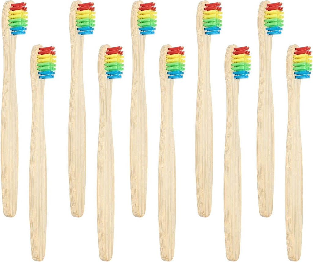 SEVENHEAD 10 PCS Kids Bamboo Toothbrushes Soft Bristles Wooden Toothbrushes, Natural Biodegradable BPA Free Eco Friendly Toothbrushes Colorful