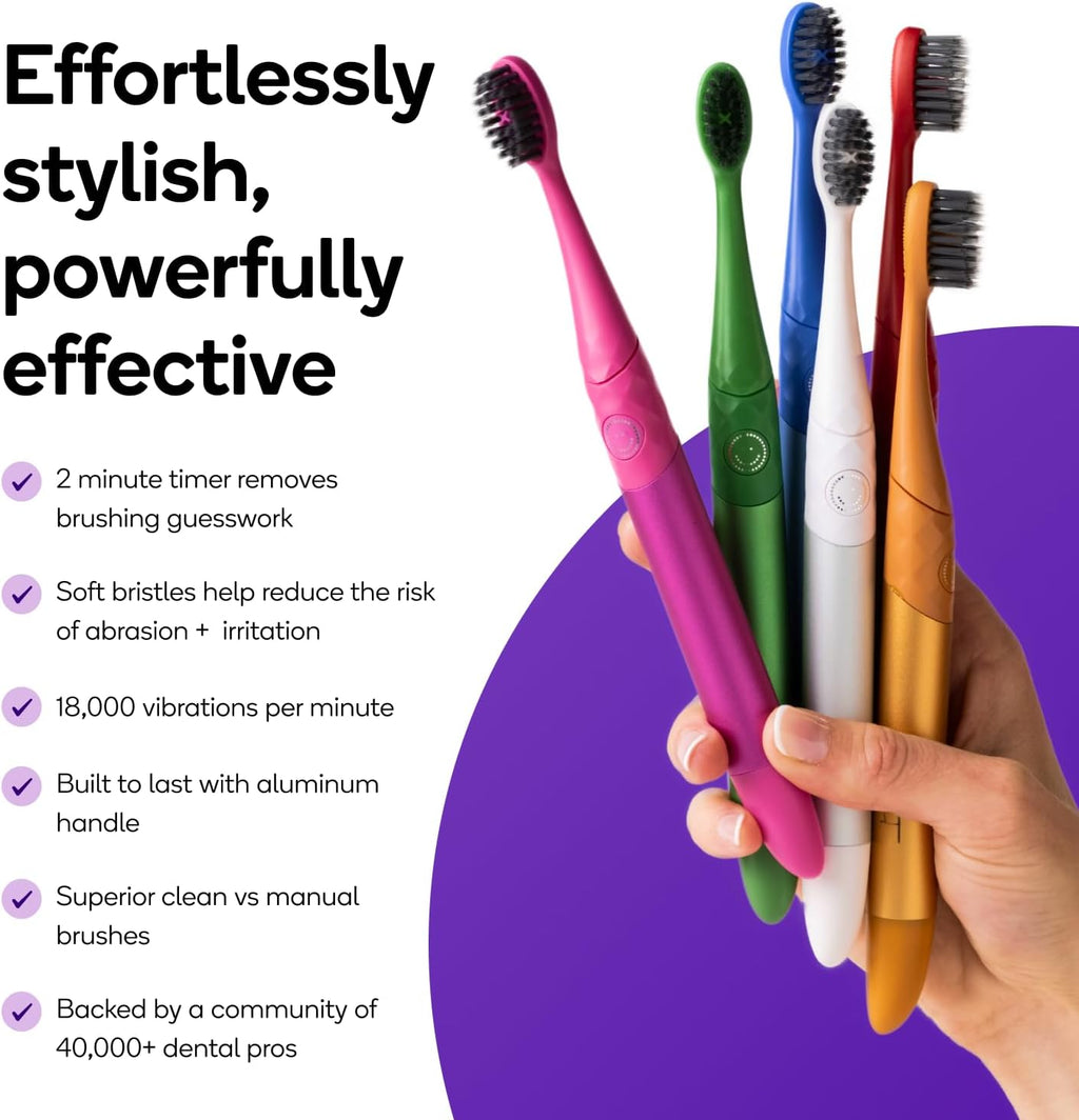 Burst Nova Toothbrush (Blue) | Sonic Powered Teeth Whitening | Super-Soft Bristles | 18000 VPM | 2 Minute Timer | Aluminum Handle | Replaceable Brush Head | Compact Size | with AAA Battery