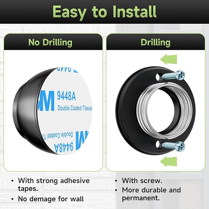 2PCS Door Stopper Wall Protector with Silicone Head, Aluminum Door Knob Wall Protector, Spring Shock Absorption Technology, 1.65" Door Stoppers for Wall, Adhesive Installation or with Screw