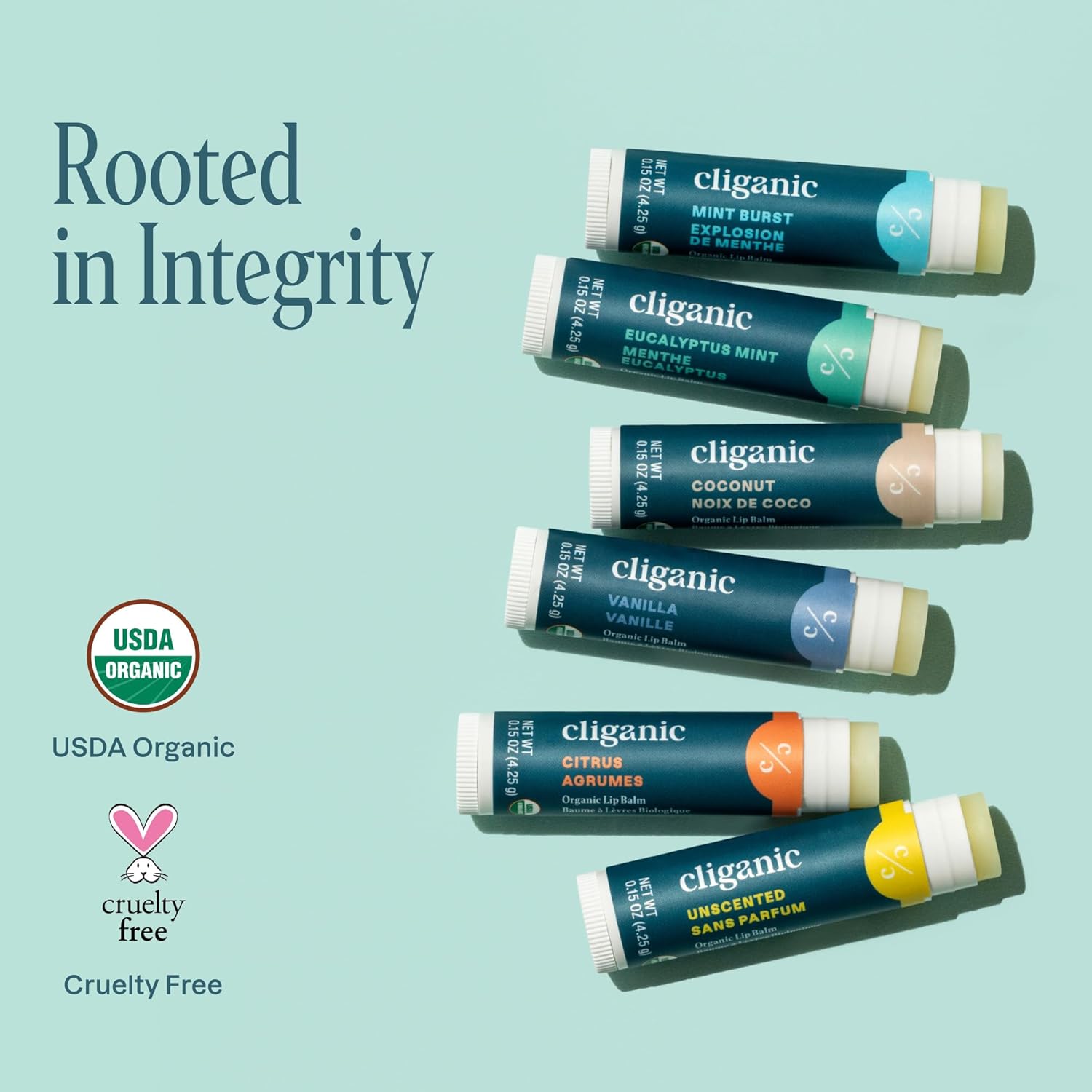 Cliganic Organic Lip Balm Set (6 Flavors) - 100% Natural Hydrating, Moisturizing for Dry Cracked Lips, for Men & Women