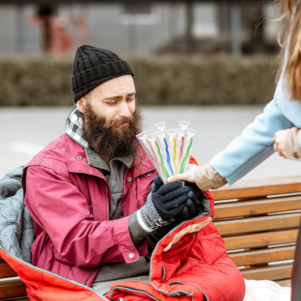 Tioncy 200 Pack Prepasted Disposable Toothbrushes Individual Wrapped Toothbrushes Soft Bristle Travel Toothbrush Single Use Wrapped for Hotel, Camp, Travel and Gift for The Homeless (Dopamine Colors)