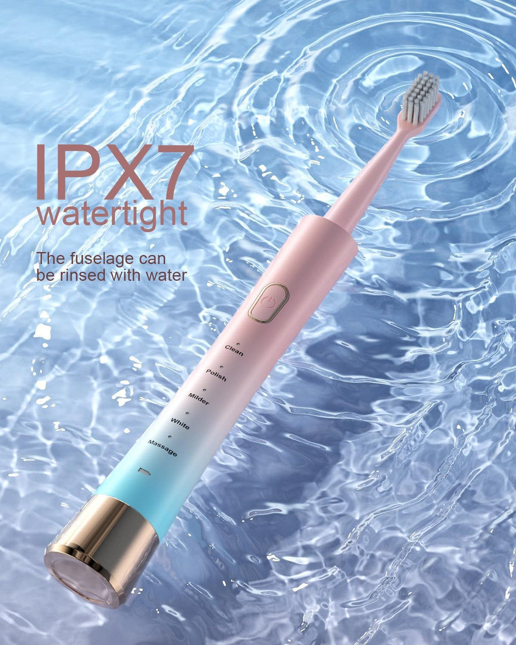 Pink & Blue Gradient Rechargeable Sonic Electric Toothbrush for Adults, 5 Modes with Smart Timer, 8 Replacement Brush Heads Soft Bristles, High Vibration, Perfect for Home, Travel, Gift