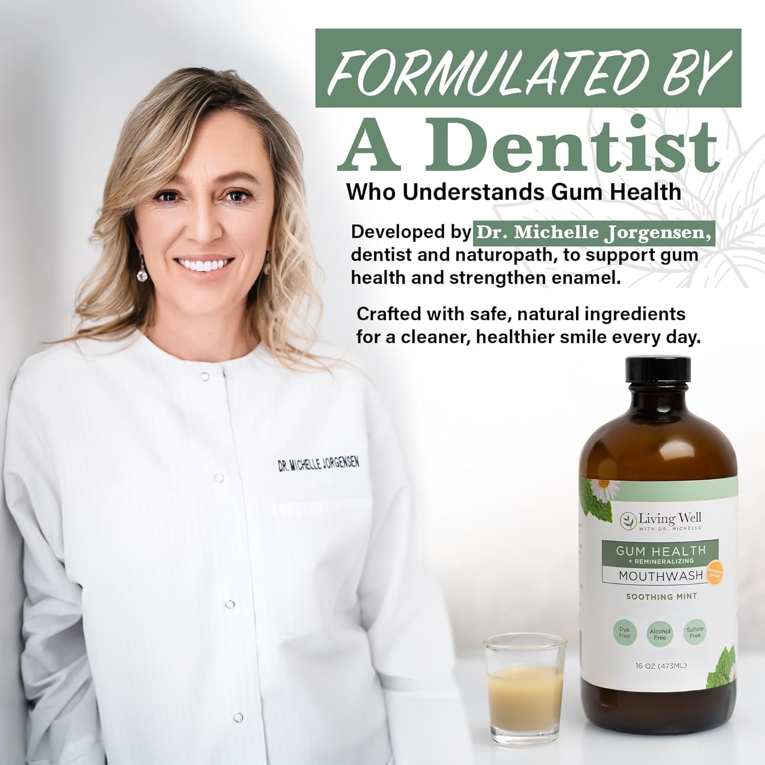 Living Well with Dr. Michelle Remineralizing + Gum Health Mouthwash – Soothing Mint | Hydroxyapatite, Colloidal Silver | Alcohol-Free, Fluoride-Free, Fresh Breath Support