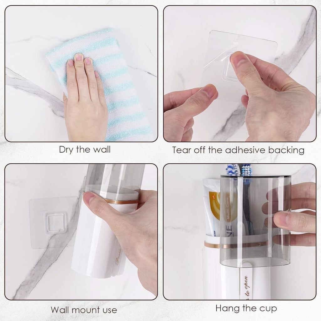 Toothbrush Travel Case, Portable Toothbrush Toothpaste Container with Mouthwash Cup, Wall Mounted Toobrushbrush Holder for Bathroom, Camping, Gym (White)