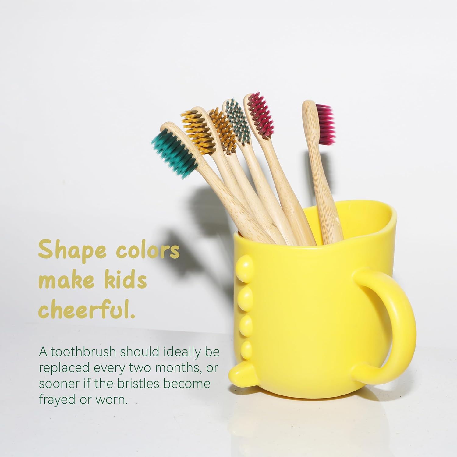 Children Bamboo Toothbrushes for 3 y+ Tots, BPA Free Bristles, Medium Soft, 6 PCS Bamboo Toothbrush for Dental Hygiene, Compostable and Sustainable, Classic Rounded Handle for Easy Grip