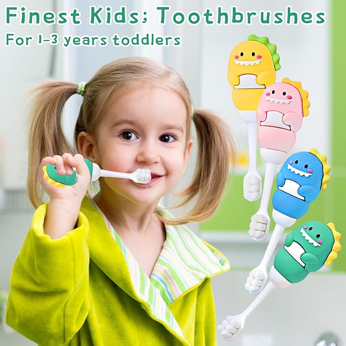 Toddler Toothbrush with Tongue Cleaner, Extra Soft Bristles for Kids 1-6, BPA-Free Baby, Ergonomic Grip & Non-Slip Handle，Kid Toothbrush for Gentle Care & Safe Brushing (Yellow,1 Count)