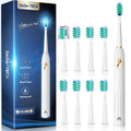 Sonic Electric Toothbrush for Adults and Kids, Ultrasonic Toothbrush Rechargeable with 9 Brush Heads, 5 Modes and 2 Minutes Smart Timer, 4Hours Charge for 60 Days, Roman Column Handle (White)