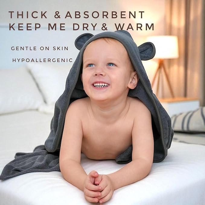 Organic Cotton Toddler Poncho Towel 33"x33" – Ultra-Soft Hooded Bath & Beach Towel with Bear Ears – Absorbent Kids Towel for Boys & Girls 0-5T, Premium for Pool, Bath & Travel (Coral)