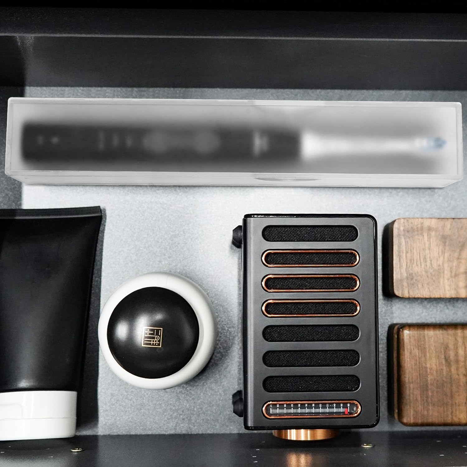 2Pack Acrylic Electric Toothbrush Holder with Diatomite Drying Stone, Bathroom Drawer Organizer with Drainage Hole for Tooth Brush, Compatible with Philips, Oral-B (Frosted Cover)