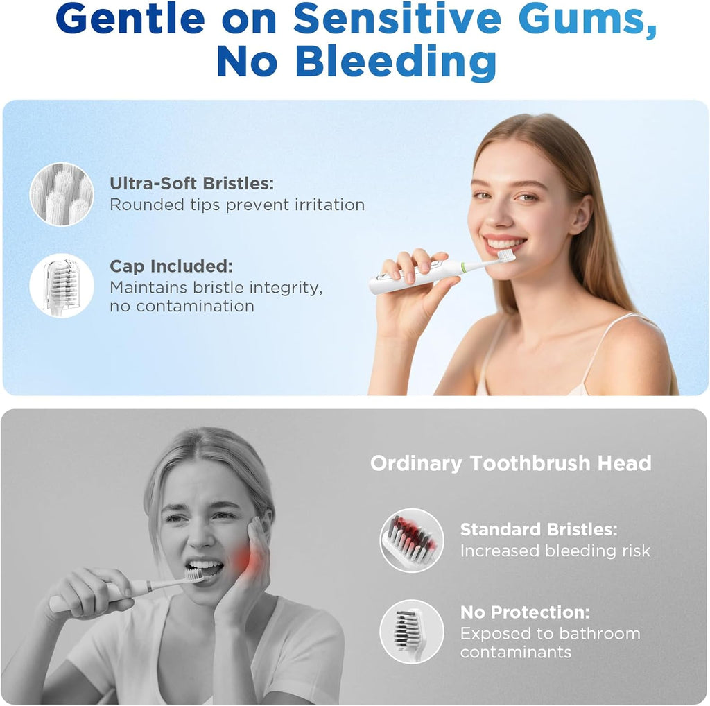 Sensitive Gum Care Replacement Brush Heads for Waterpik Complete Care 5.0/9.0 (CC-01/WP-861), STRB-3WW, Ultra Soft Bristles with Cover, Sonic Electric Tooth Brush Refill Heads (8-Pack, White)