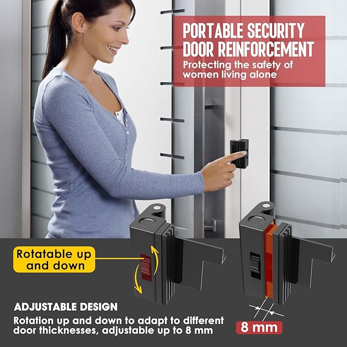 Portable Door Lock for Travel - No Drill Adjustable Latch, Hotel & Apartment Security, Child Proof Interior Defender for Inward Swinging Doors.（Black-1PCS）