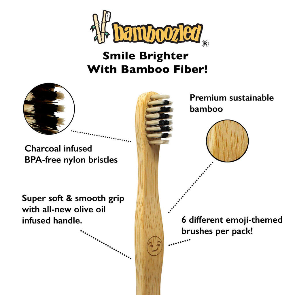 Bamboozled | Kids Bamboo Toothbrush | Child Size, Biodegradable Handle | BPA Free, Charcoal Infused Soft Bristles | Set of 6 | The Natural Way to Whitening Your Teeth