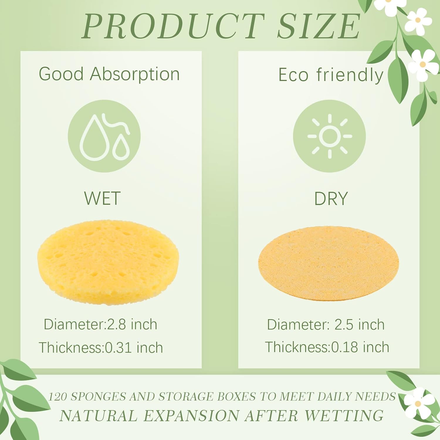 120 Pcs Compressed Facial Sponges Natural Face Exfoliator Disposable Face Sponges for Cleansing Round Soft Facial Scrubber Pads with Storage Container for Makeup Removal Esthetician Supplies Travel