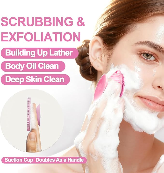2 Pack Face Scrubbers, Silicone Face Scrubber Soft Bristles, Gentle Lather, Exfoliating & Deep Cleaning for Sensitive Skin, Giant Suction Cup Stick Securely, Easy to Store (Pink)