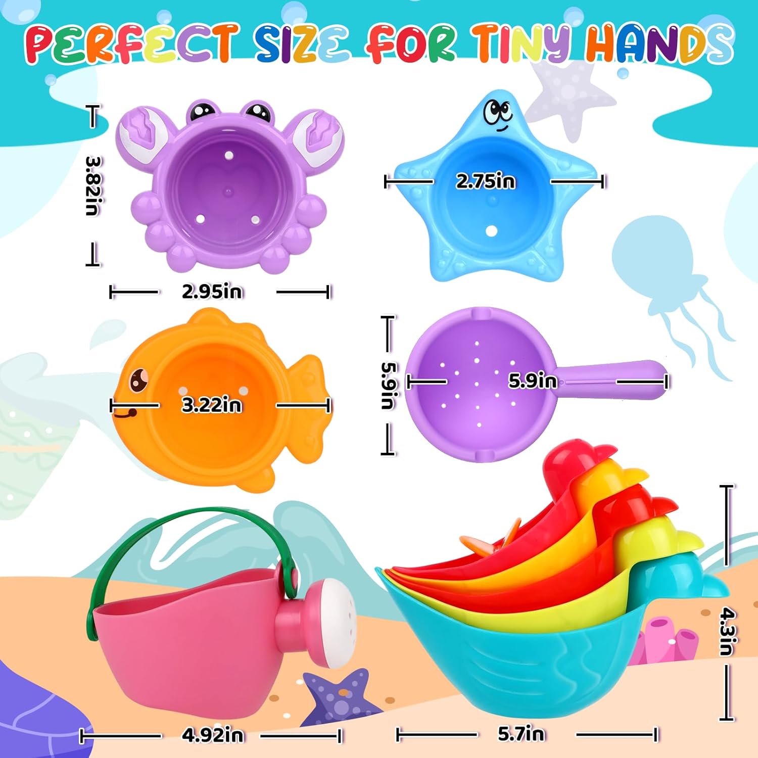 10 Pcs Bath Toys for Kids Ages 1-3, Bathtub & Pool Water Toys for Toddlers 1-3 & Babies 12-18 Months, Water Table Accessories with Floating Ducks, Stacking Cups & Pouring Fun for Boys Girls