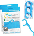 Trueocity Dental Flossers Brush Picks 2 Pack w/Travel Case (100 Total Count), Dental Floss Glides Easy, Flosser Helps Prevent Tooth Decay & Gum Disease, Easy Grip, Flossers for Adults, Mint Flavored