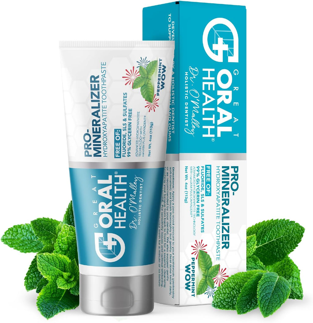 Nano hydroxyapatite Toothpaste Fluoride Free; Dentist Formulated Pro Remineralizing Toothpaste Plus Anti Cavity Xylitol, Tooth Remineralization for Sensitive Teeth & Enamel Support in Peppermint Wow