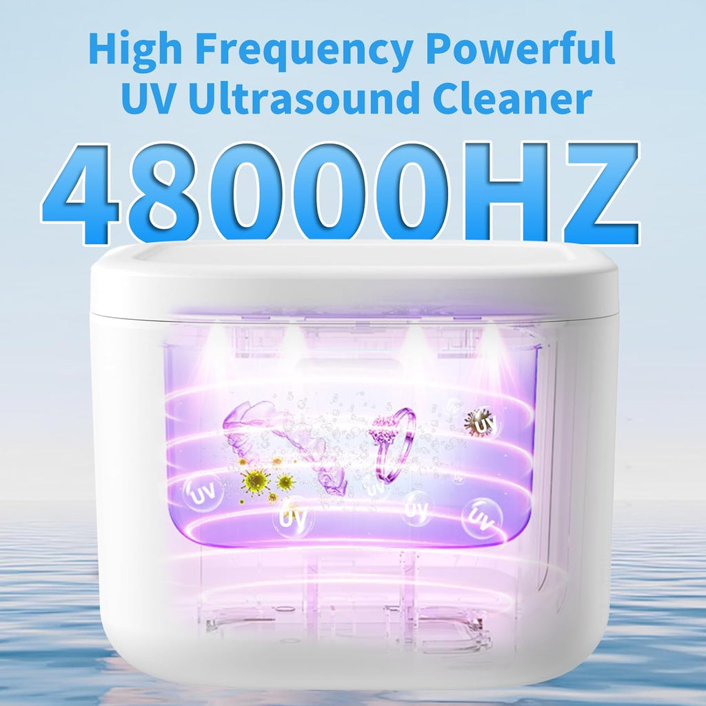 Retainer Cleaner, Ultrasonic Retainer Cleaner Machine 48kHz for Dentures, Mouth Guards, Braces, Toothbrush Heads, Jewelry, Ring with 300ML Capacity, 4 Modes Retainer Cleaning - White