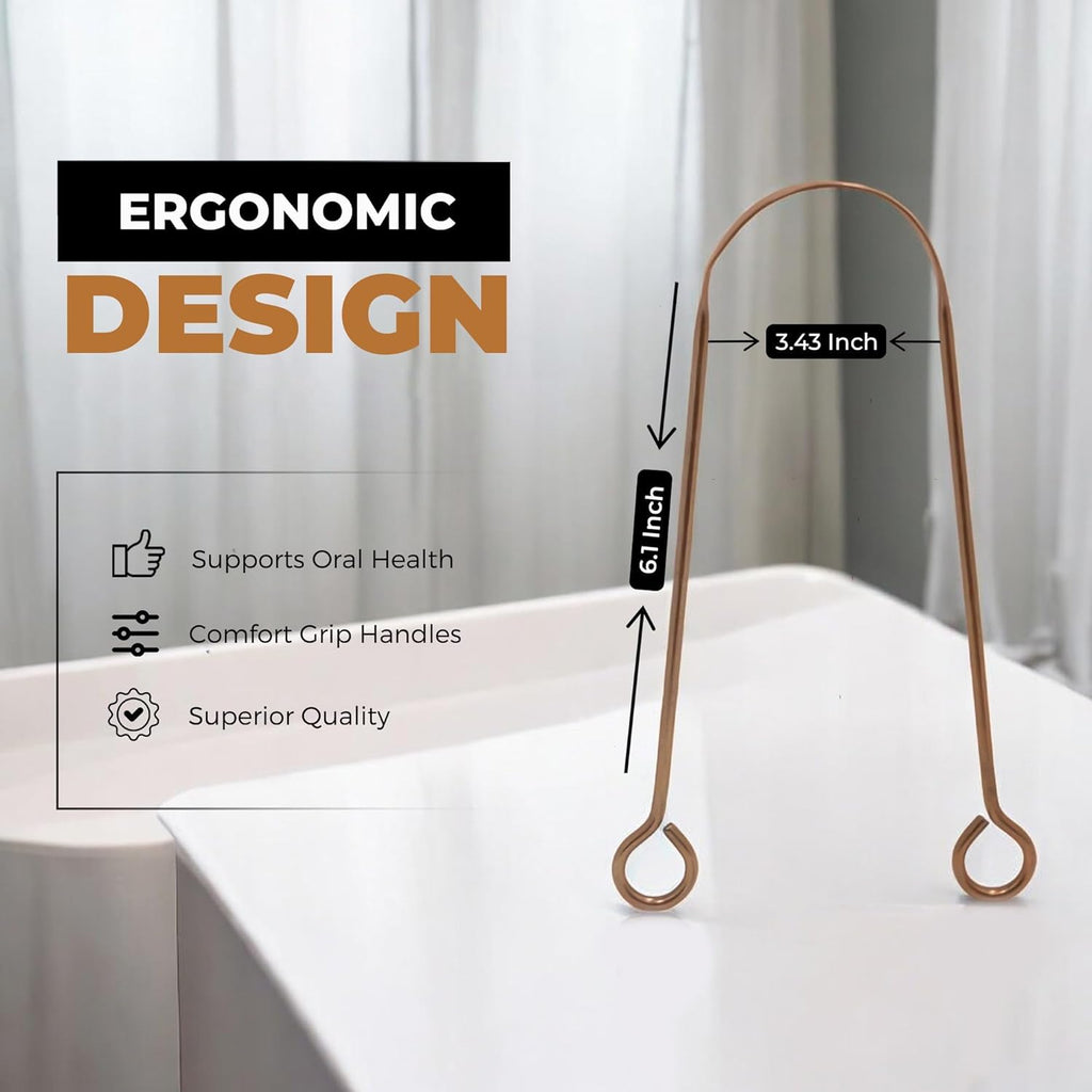 Tongue Scraper for Adults by HOKIN (Copper 2Pcs Oral Care Pack), Copper Tongue Cleaners Reduce Bad Breath, 100% Copper Tough Scrapers Men and Women Hygiene Product