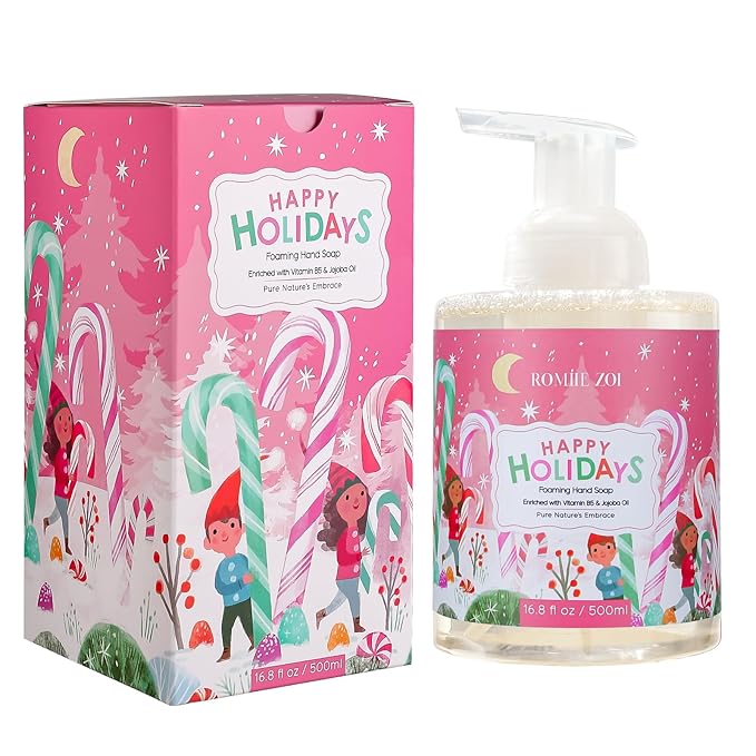 ROMIIE ZOI Christmas Foaming Hand Soap with Gift Box- Happy Holidays, Infused with Peppermint - 500ml/ 16.8oz