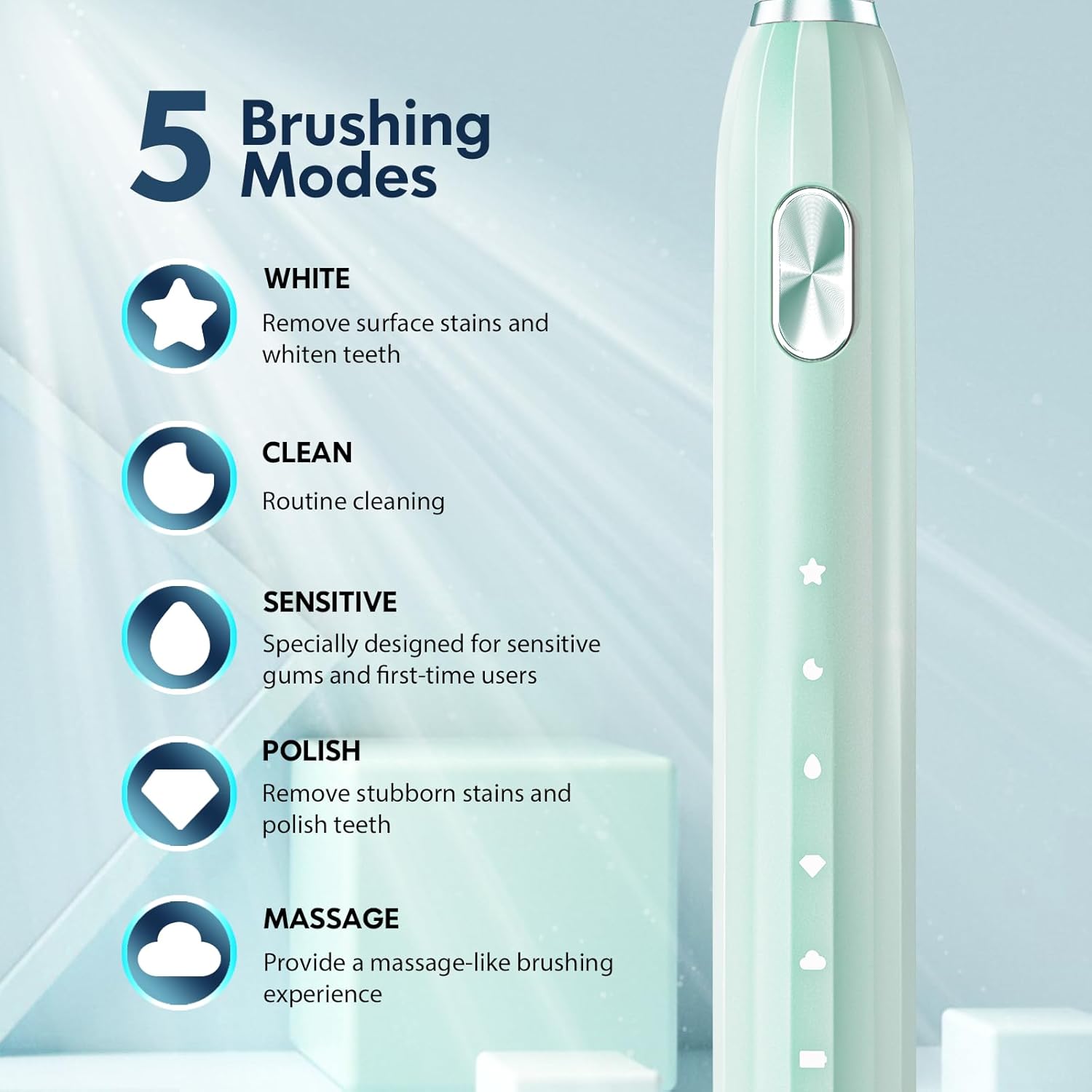 DADA-TECH Ultrasonic Toothbrush for Adults Sonic Toothbrush, 9 Brush Heads, 5 Cleaning Modes, 4-Hour Charge Lasts 60 Days (Green)