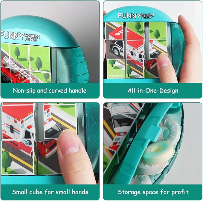 Rotating Puzzle for Kids 3 4 5 6 7 8 Year Old, 4 Puzzles in 1, Toddlers Travel, Car, Airplane, Road Trip Activities, Fine Motor Skills, Fidget, Gift for Boys & Girls Ages 3+(SPV)