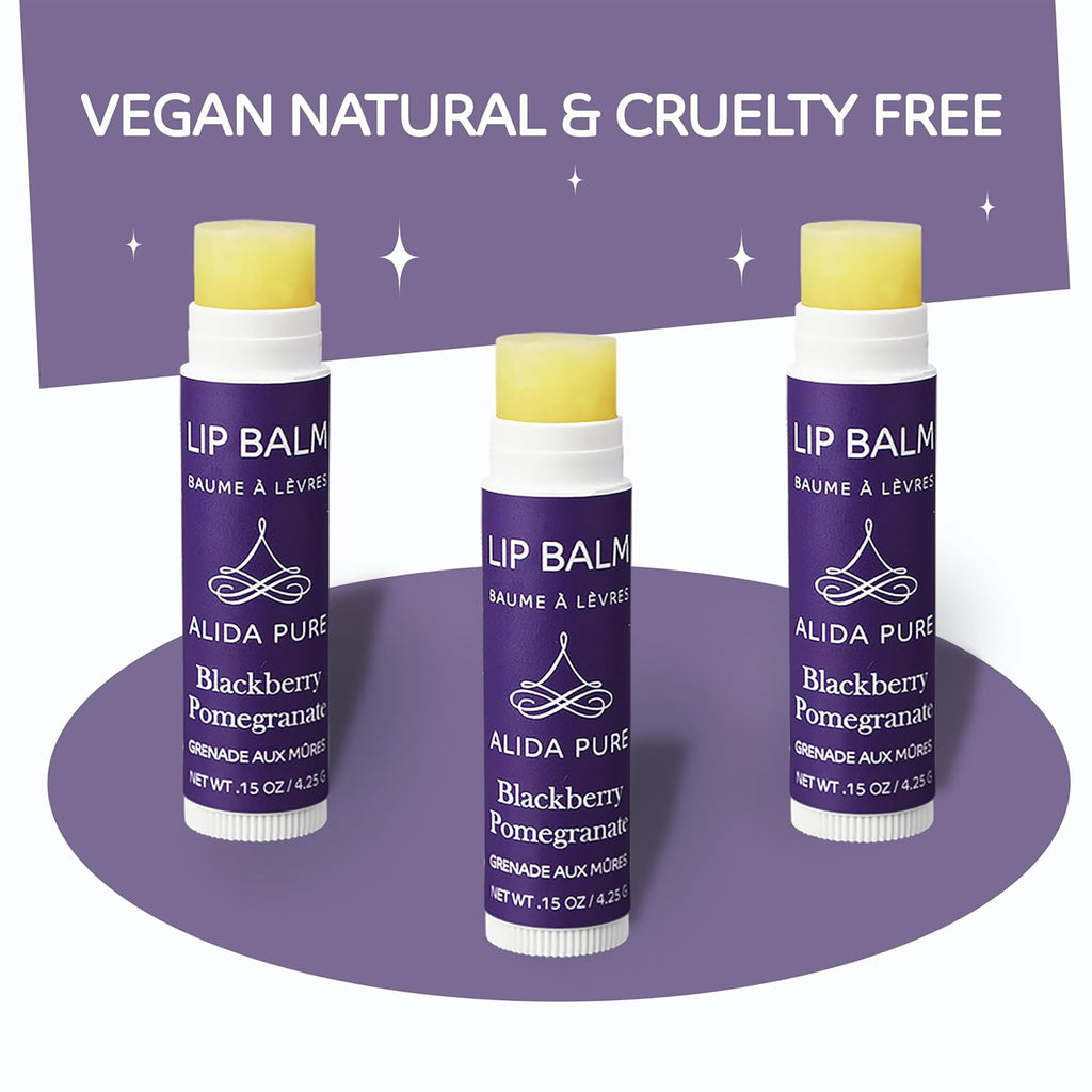 Blackberry Pomegranate Lip Balm Collection, Vegan Set, Beeswax Free, with Organic Jojoba and Avocado Oil, Vitamin E, Natural Moisturizer for Dry, Chapped Lips, 3 Tube Set