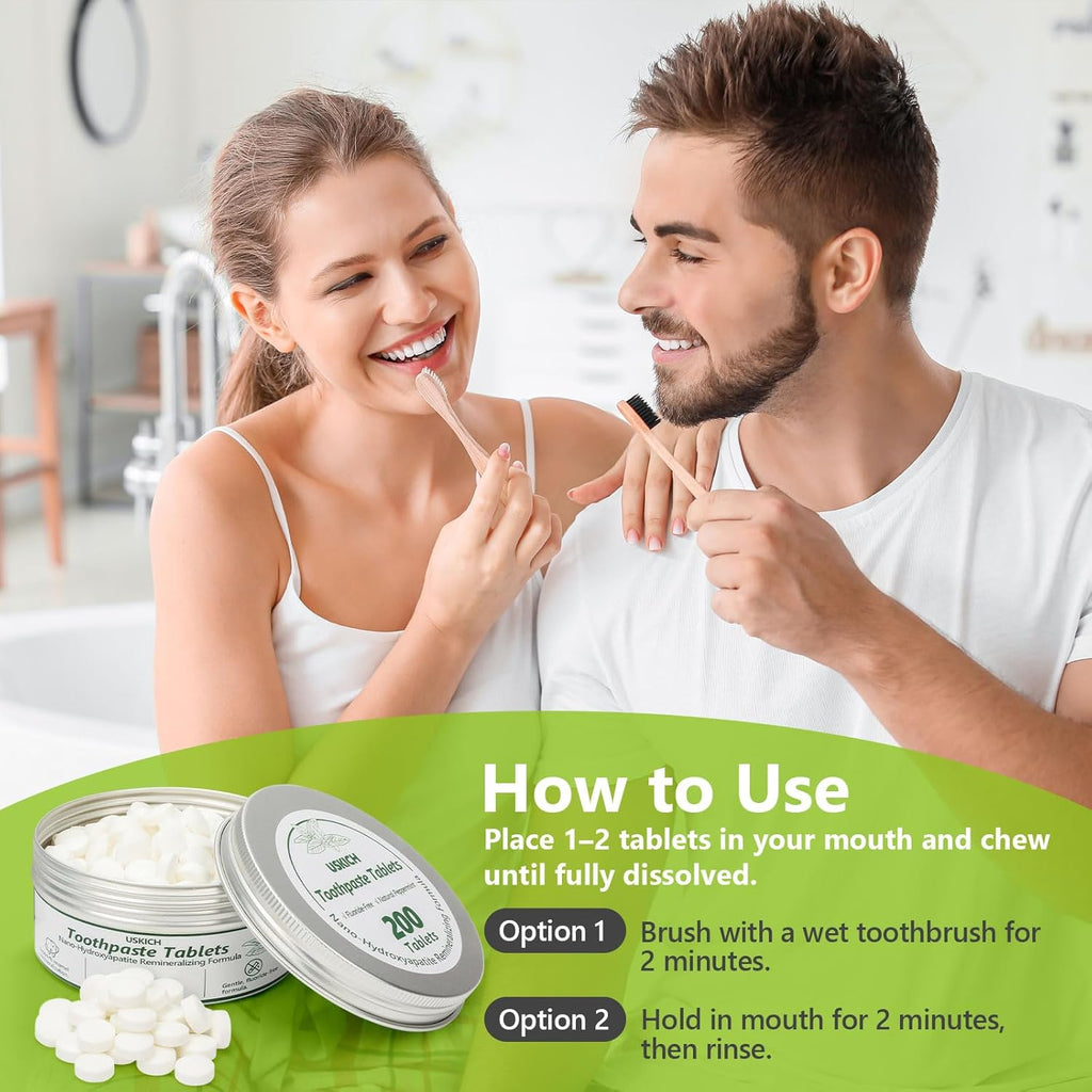 200 Pcs Toothpaste Tablets - Nano Hydroxyapatite Natural Whitening, Reduce Sensitivity,Fluoride & Plastic Free, Eco Friendly & Travel Mouthwash Tablets