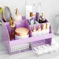 Makeup Organizer with Drawers, Cosmetic Storage for Dresser Vanity and Bathroom Countertop, Beauty Holder for Lipstick Brush, Skincare Organizer for Vanity, Cosmetic Display Case (Purple)