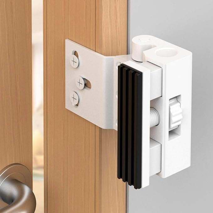Home Security Door Reinforcement Lock - 800lbs Force Child Proof Flip Lock, Anti-Kick Portable Door Lock for Apartments & Travel, Extra Safety for Inward Swinging Doors from Inside (White-1set)