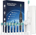 Rtauys S5 Sonic Electric Toothbrush for Adults with 8 Brush Heads, IPX7 Travel Electric Toothbrush with Travel Case, 2.5 Hours Charge for 120 Days, 5 Modes with 2 Minutes Built in Smart Timer White