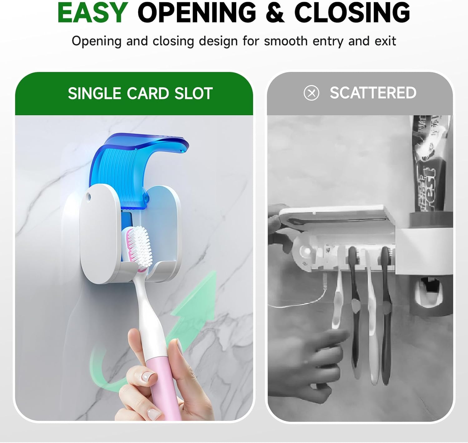 2 Pcs Toothbrush Holders Wall Mounted, Single Slot Design, Shower Self Adhesive Wall Mounted Toothbrush Holder with Cover, Waterproof and Dustproof, Suitable for Bathroom, Family, Travel (Blue)