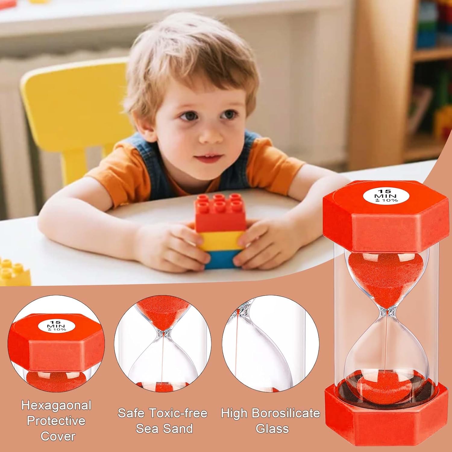25 Minute Hourglass Sand Timer, Plastic Sandglass Watch Timer, Unbreakable Red Sand Clock Hour Glass 25 Min for Classroom, Games (Red)
