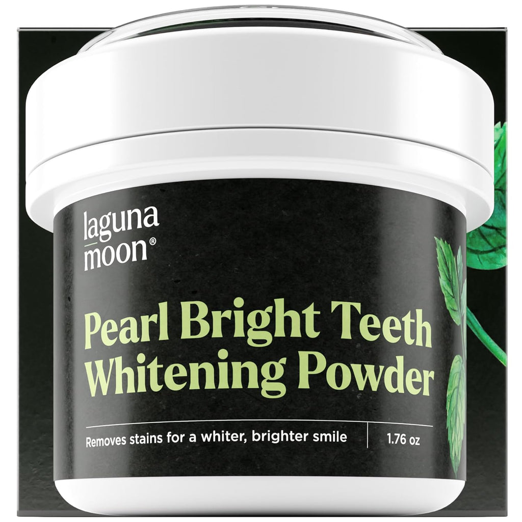 Lagunamoon Teeth Whitening Powder, 50g Bright Pearl Spearmint Flavor - Natural Teeth Whitening, Polish, Stain Remover - Alternative to Toothpaste, Tooth Powder for Sensitive Teeth