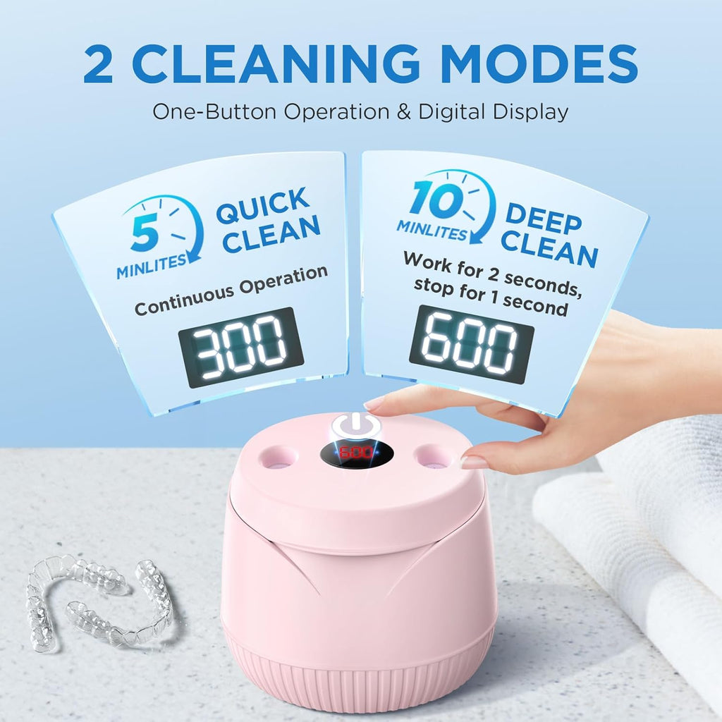 Dental Ultrasonic Retainer Cleaner Machine - Dental Cleaning Pod for Denture, Mouth Guard, Aligner, Night Guard, Braces, Toothbrush Heads, Jewelry, 45kHz Retainer Cleaner with Digital Timer & 200ML