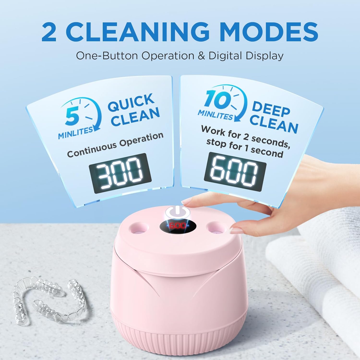 Dental Ultrasonic Retainer Cleaner Machine - Dental Cleaning Pod for Denture, Mouth Guard, Aligner, Night Guard, Braces, Toothbrush Heads, Jewelry, 45kHz Retainer Cleaner with Digital Timer & 200ML